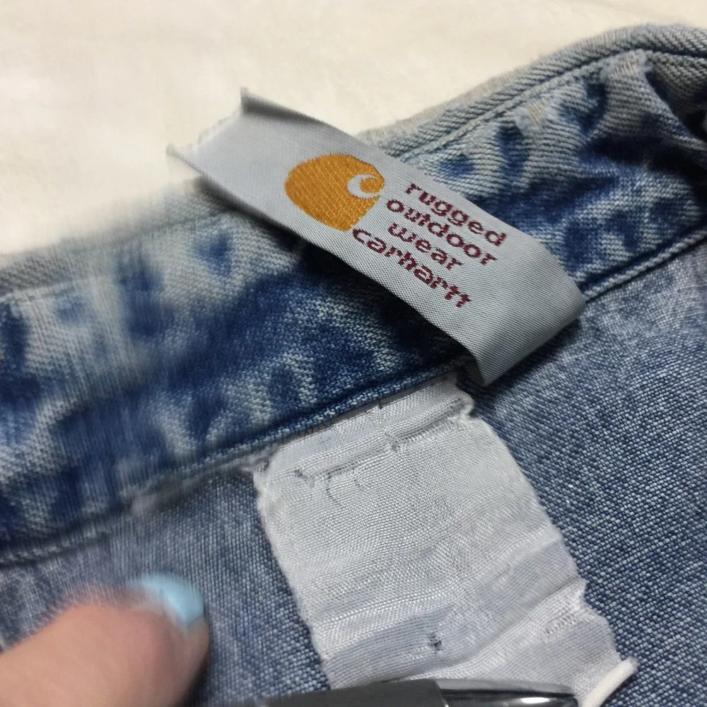 Carhartt‎ VTG Distressed Denim Pearl Snap Vest Sleeveless Jean Cowboy